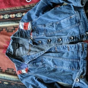 Perfectly aged soft denim jacket with vintage quilt applique